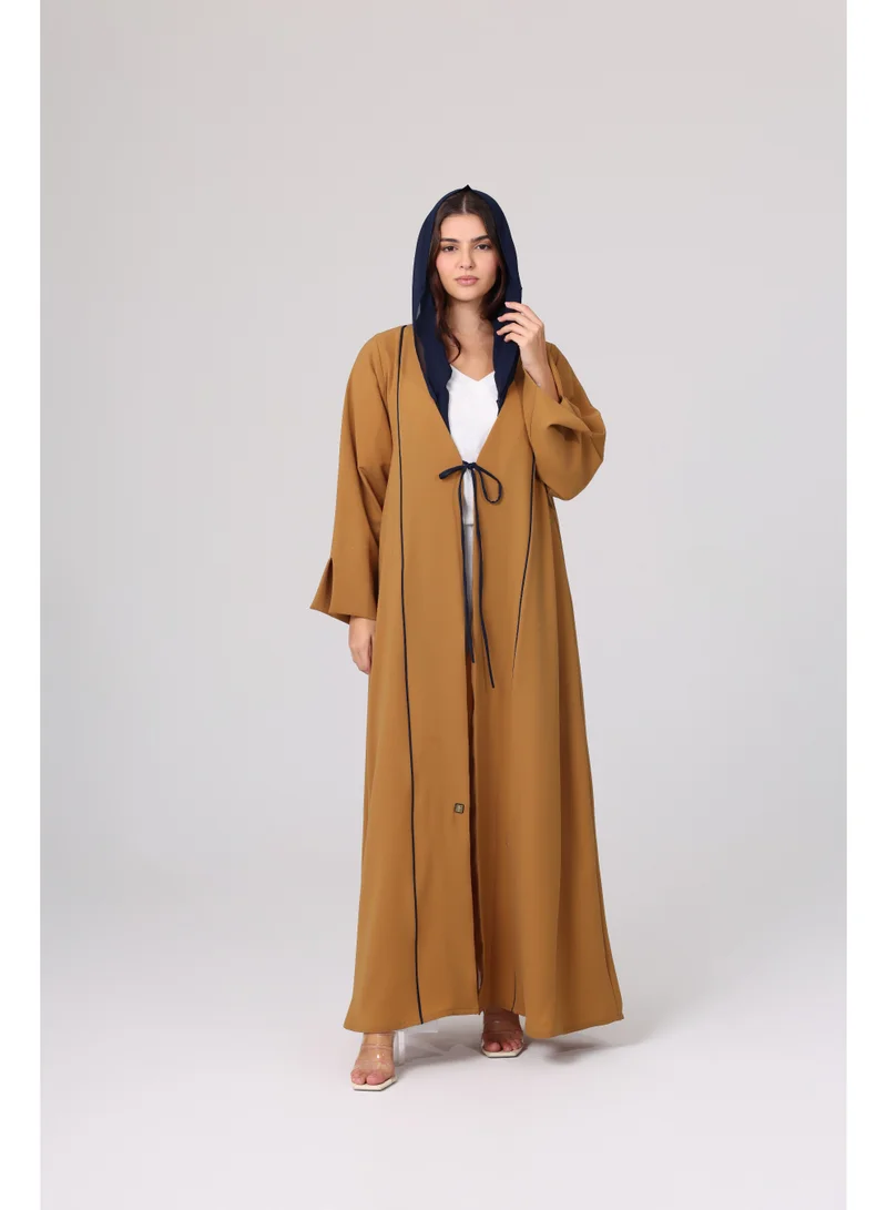 IKKXA Casual Front Tie Colored Abaya ABY1103 Brown
